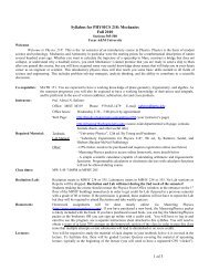 1 of 3 Syllabus for PHYSICS 218: Mechanics Fall 2010 - Texas A&M ...