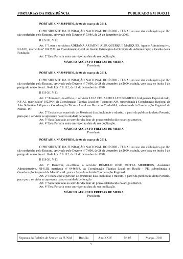PORTARIAS DA PRESIDÃƒÂŠNCIA PUBLICADO EM 09.03.11 - Funai