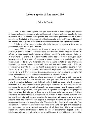 Lettera aperta di fine anno 2006 - Bruno de Finetti