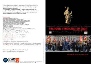 Les pratiques syndicales du droit , France, XXe-XXIe, Paris, 10 et 11 ...