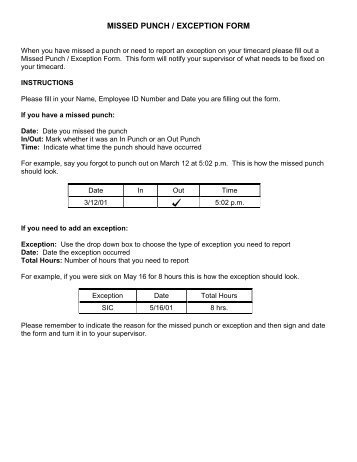 MISSED PUNCH / EXCEPTION FORM