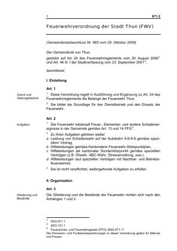 Feuerwehrverordnung 2009 - Feuerwehr Thun