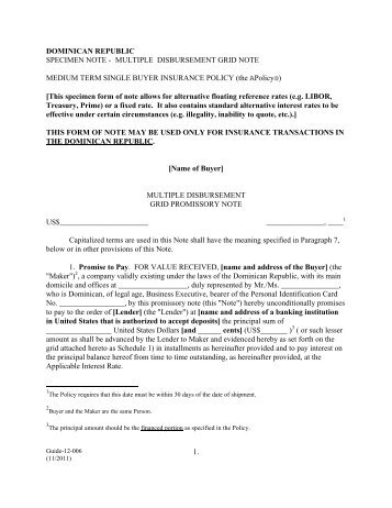 MULTIPLE DISBURSEMENT GRID NOTE MEDIUM TERM SINGLE ...