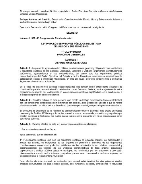 Ley para los Servidores PÃºblicos del Estado de Jalisco y sus ...