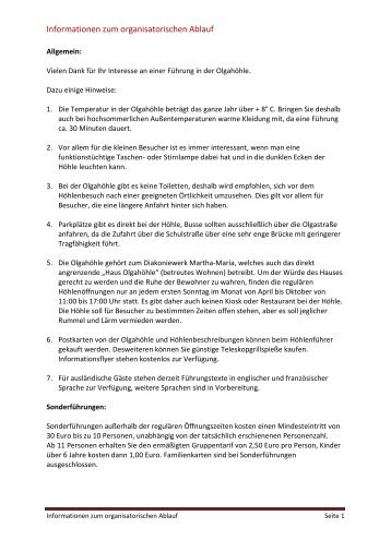 Informationen zum organisatorischen Ablauf - olgahoehle.de