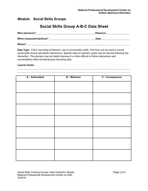 Social Skills Group Data Sheet - National Professional Development ...
