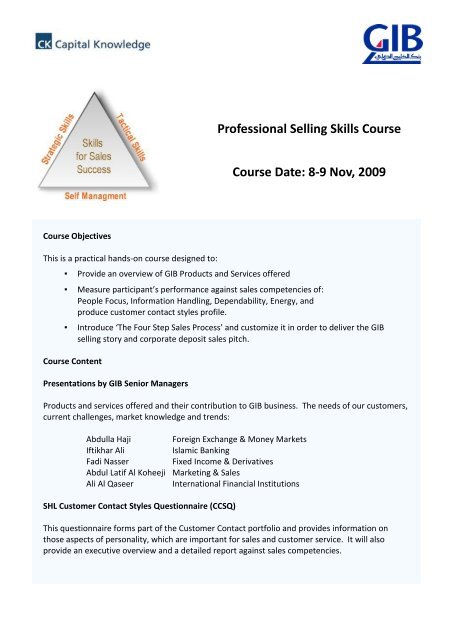 Professional Selling Skills Course Capital Knowledge