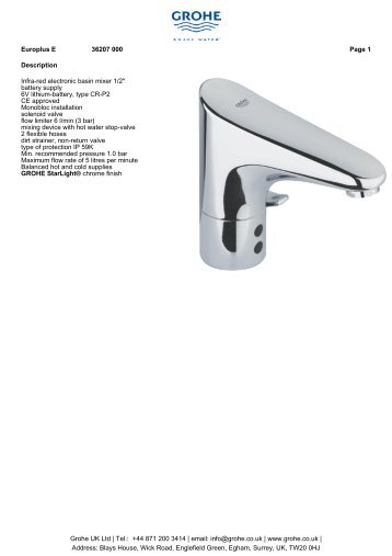 Description Infra-red electronic basin mixer 1/2" battery ... - GROHE