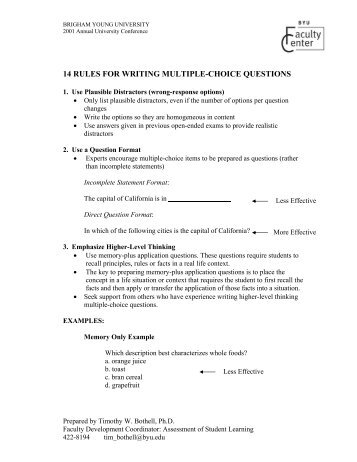 14 Rules for Writing Multiple-Choice Questions - the BYU Testing ...