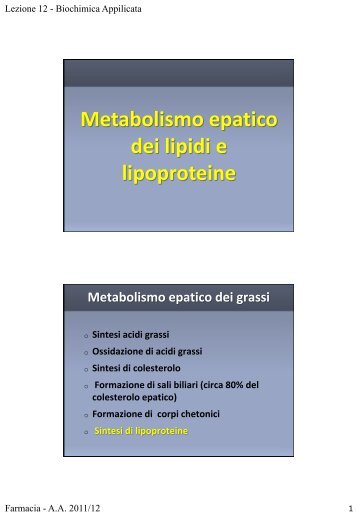 Metabolismo epatico dei lipidi e lipoproteine