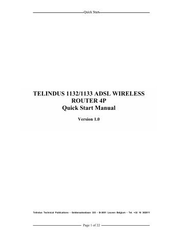 TELINDUS 1132/1133 ADSL WIRELESS ROUTER 4P Quick Start ...