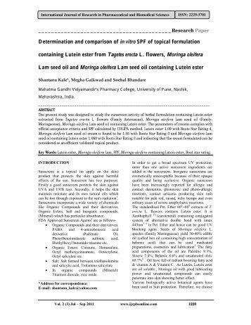 Determination and comparison of in vitro SPF of topical formulation ...