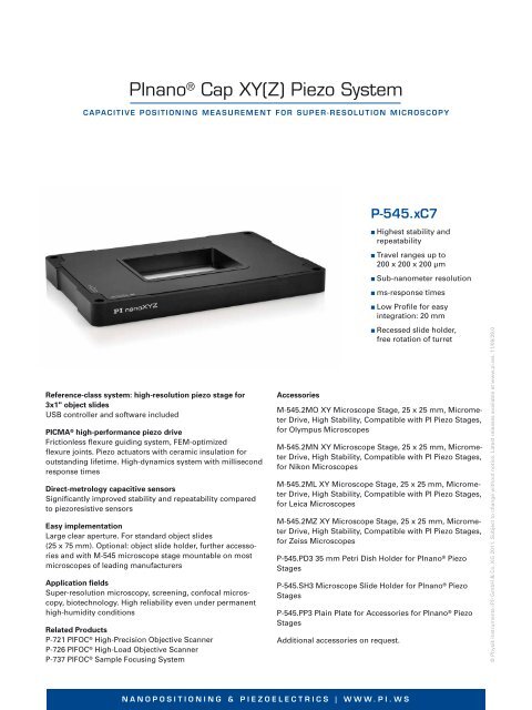 Nanopositioner For Microscopy P 545 Xc7 Pinano Cap Xy Xyz