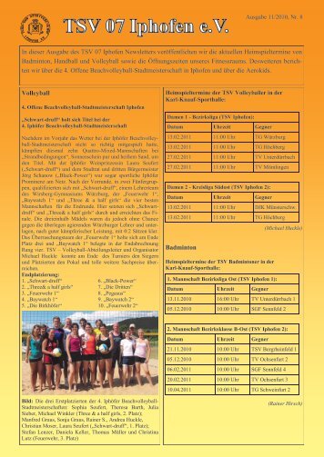 Newsletter 11/2010, Nr.8 vom 08.11.2010 - TSV 07 Iphofen eV