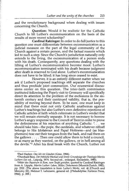 Joseph Ratzinger. Luther and the Unity of the Churches. Communio ...