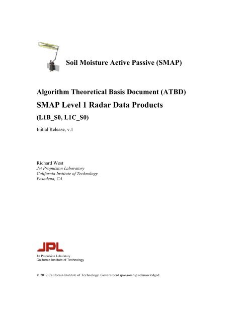 (ATBD) SMAP Level 1 Radar Data Products - NASA