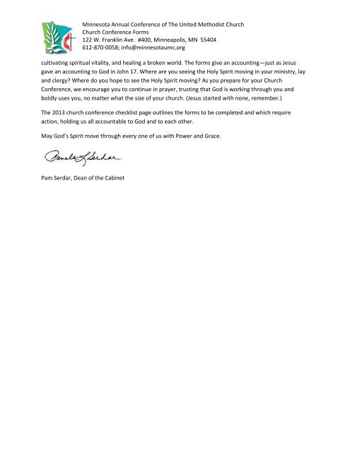 2013 Church Conference Cover Letter (PDF) - Minnesota Annual ...