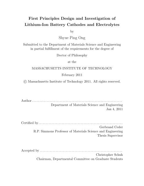 First Principles Design and Investigation of Lithium-Ion Battery ...