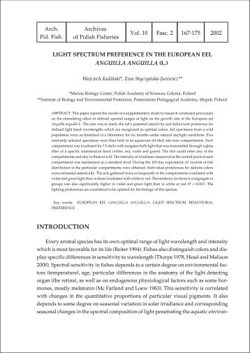 light spectrum preference in the european eel