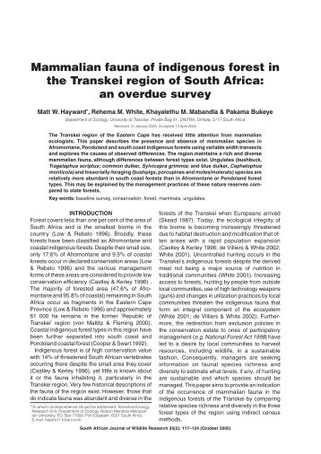 Mammalian fauna of indigenous forest in the Transkei region of ...