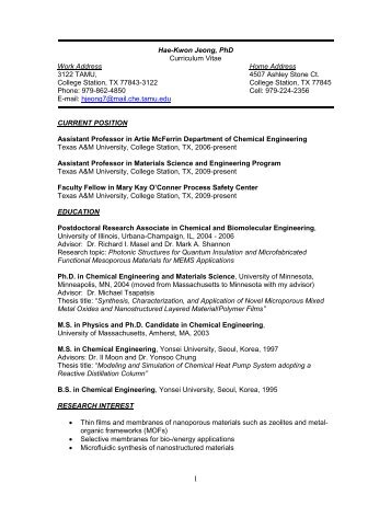 Dr. Jeong's complete CV - Artie McFerrin Chemical Engineering ...