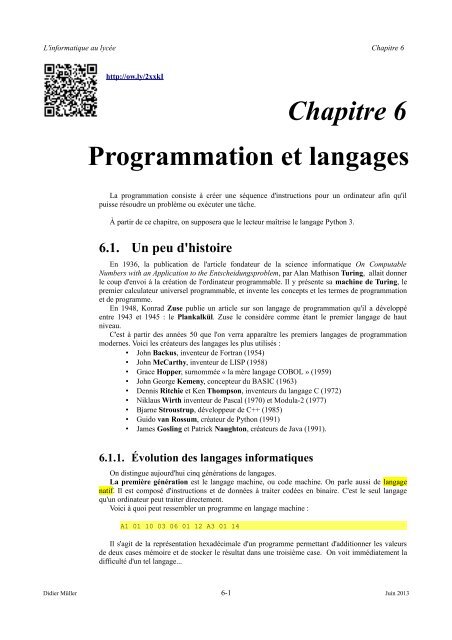 Chapitre 6 Programmation et langages - Apprendre en ligne.net