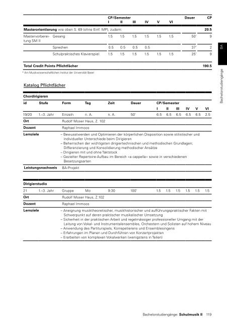 Studien v erz eic hnis 20 08/20 09 - Hochschule fÃ¼r Musik Basel