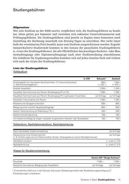 Studien v erz eic hnis 20 08/20 09 - Hochschule fÃ¼r Musik Basel