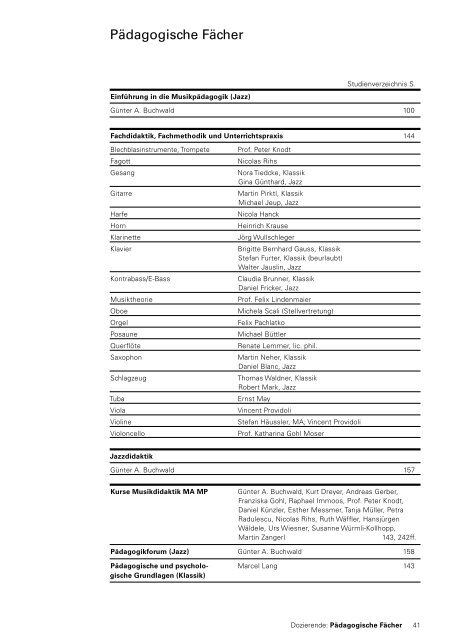 Studien v erz eic hnis 20 08/20 09 - Hochschule fÃ¼r Musik Basel