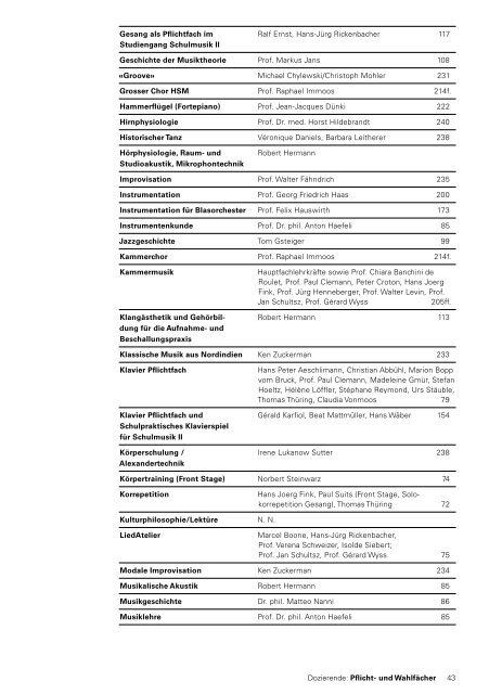 Studien v erz eic hnis 20 08/20 09 - Hochschule fÃ¼r Musik Basel