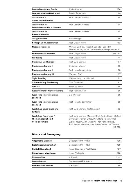 Studien v erz eic hnis 20 08/20 09 - Hochschule fÃ¼r Musik Basel