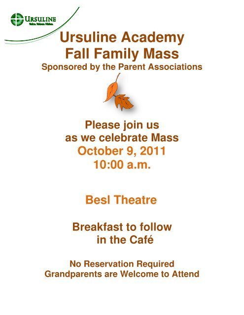 October 7, 2011 Calendar of Events October 9 Fall Family Mass 10 ...