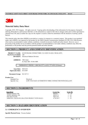 material safety data sheet scotchlok connectors - 3M