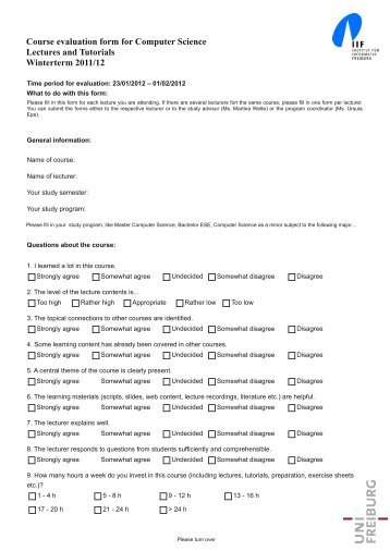 Course evaluation form for Computer Science Lectures and ...