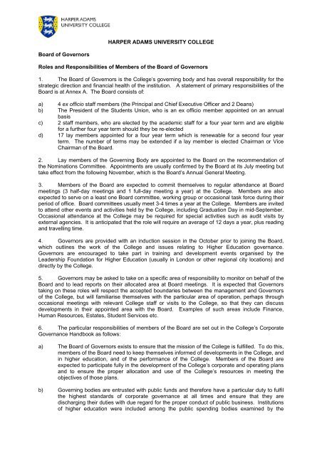 Roles And Responsibilities Of Members Of The Board Of Governors