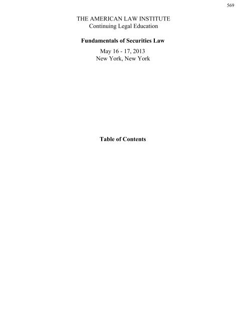 Fundamentals of Securities Law - ALI CLE