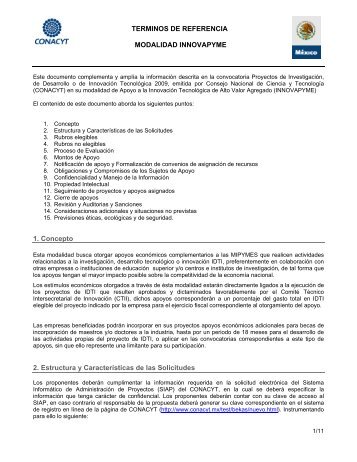 Términos de Referencia INNOVAPYME - Conacyt