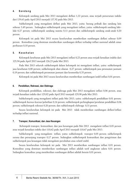 perkembangan indeks harga konsumen/inflasi - Badan Pusat Statistik