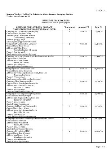 View Plan Holder's List - Loudoun Water