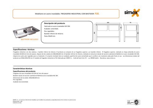 Mobiliario en acero inoxidable. FREGADERO  - Aquastanding