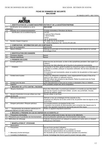 FICHE DE DONNEES DE SECURITE MACADAM ... - Axter