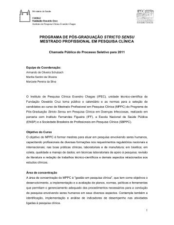 Chamada Pública - Pesquisaclinica.ipec.fiocruz.br - Fiocruz