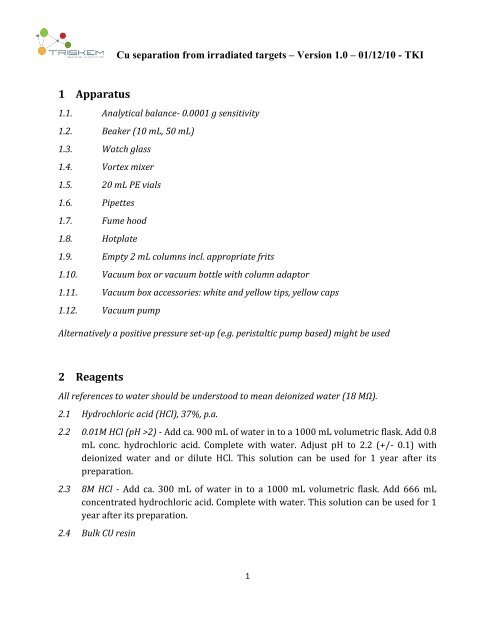 1 Apparatus 2 Reagents - TrisKem International