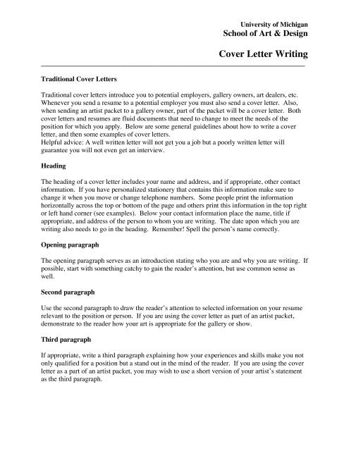 Cover Letter Writing - University of Michigan School of Art and Design