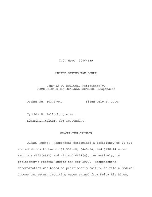 T.C. Memo. 2006-139 UNITED STATES TAX ... - U.S. Tax Court