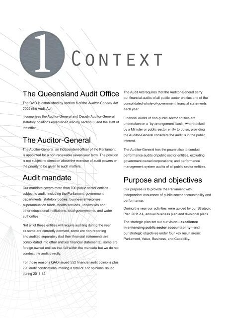Chapter 1 Context Queensland Audit Office