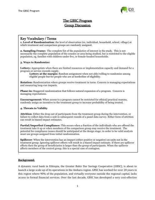 The GBSC Program Group Discussion Key Vocabulary / Terms