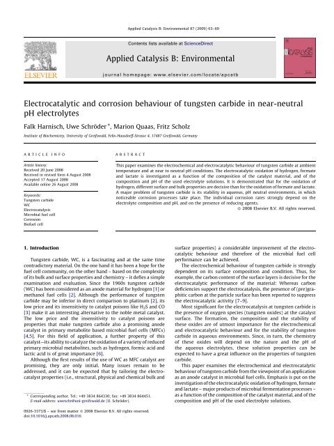 Electrocatalytic and corrosion behaviour of tungsten carbide in near ...