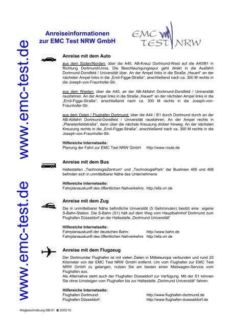 Anreiseinformationen zur EMC Test NRW GmbH