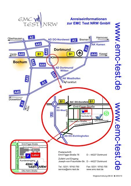 Anreiseinformationen zur EMC Test NRW GmbH